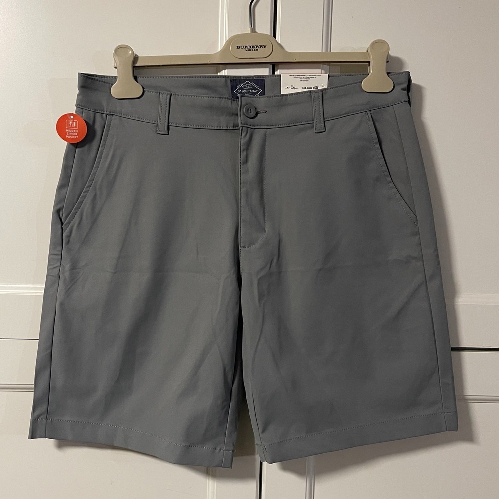 St Johns Bay Mens Performance Shorts 34 Coastal Gray Quick Dry Stretch 9 Inseam